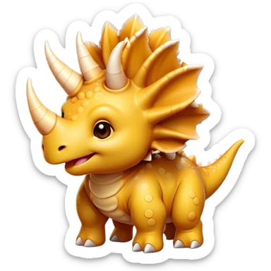 Cinematic Cute Triceratops Portrait Emoji, Head tilted playfully with a gentle smile, featuring a compact, sturdy body with three adorably prominent horns and a charmingly frilled head, Simplified yet irresistibly adorable features, highly detailed, glowing with a warm, inviting earthy glow, high shine, affectionate and lively, stylized with a touch of whimsical dinosaur charm, soft glowing outline, capturing the essence of a mischievous yet endearing Triceratops that seems as if it could trot out of the screen into your arms! sticker