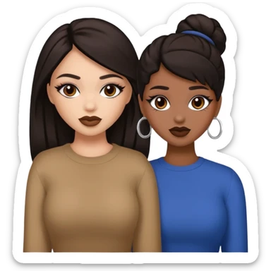 Boujy baddie best friends, trendy heavy makeup both dark hair one light skinned and one mocha brown  sticker