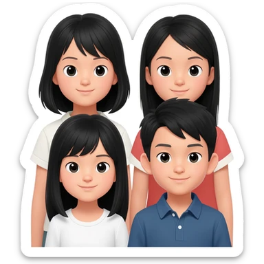 four siblings of 3 girls all asian black hair and 1 asian boy black hair sticker