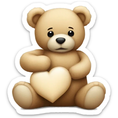 a light teddy bear hugging a darles teddy bear with a beige heart on their side sticker