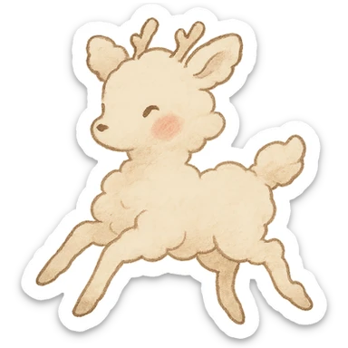 vanilla-colored cloud doe with rosy cheeks, floating with witch-like grace, brand identity mascot for social media, Ghibli style sticker