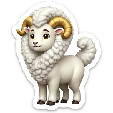 cinematic-[ram]-realistic-full-body-standing-emoji,-tail-flicking-lazily,-head-tilted-dramatically,-curly-[white]-fur,-simplified-yet-realistic-focused-features,-highly-detailed,-glowing-with-an-almost-sarcastic-glow sticker