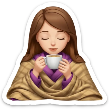 brown-haired white girl inside a blanket sipping coffee eyes closed sticker