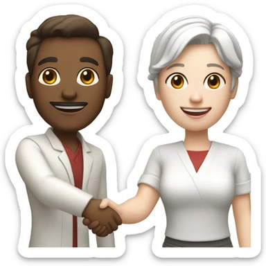 restaurant owner with white skin, and blogger with white skin, shaking hands in great detail sticker