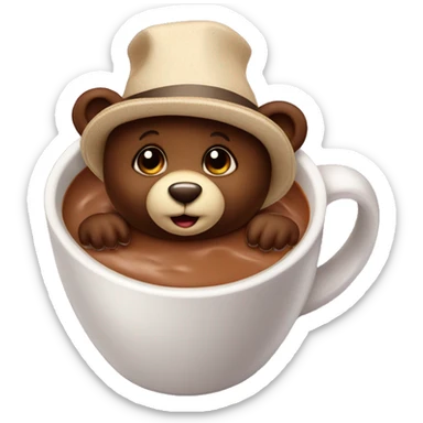 Baby bear in a hat inside of a cup of cocoa sticker
