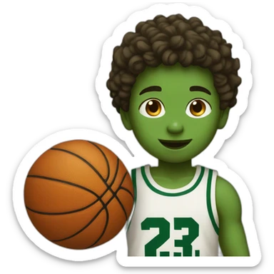a boy playing basketball with number 3 shirt and the color is green, boy's skin color is white sticker
