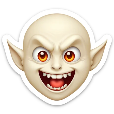 Cinematic Comical Vampire Portrait Emoji, with a sharply stylized, slightly caricatured pale face accented with exaggerated fangs and overly dramatic wide eyes filled with comic shock, head tilted in a hilariously startled pose, simplified yet amusingly detailed, glowing with a soft mysterious glow and a playful outline capturing the quirky humor of a vampire in disbelief! sticker