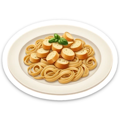 European cuisine humanless avatar in modern emoji-style illustration. Plate with pasta and bread, neutral warm colors, simple shapes, flat design, elegant and friendly. sticker