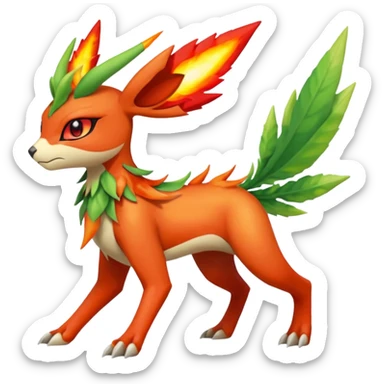 Elemental angry fiery Shaymin-Leafeon-Sceptile-Flygon-Meloetta-Pokémon-Fakémon-fusion, full body sticker