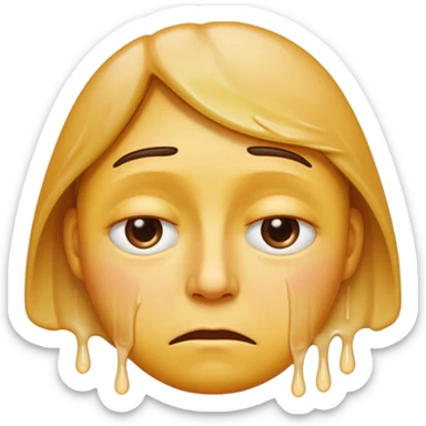 Apple-style emoji person inspired by the Apple melting face emoji (🫠), with a slightly drooping lower face due to heat, solid soft texture, annoyed and exhausted expression, raised eyebrow, unimpressed half-closed eyes, subtle sweat drops, consistent skin color, no dripping or glossy liquid effect sticker