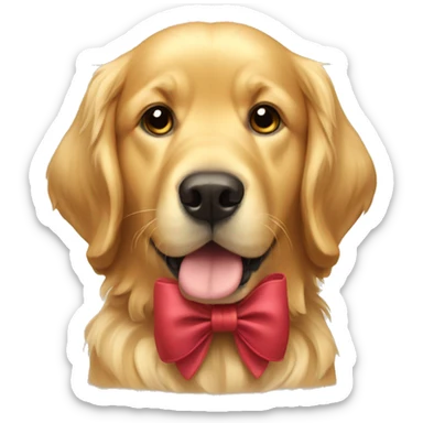 Golden retriever with a bow sticker