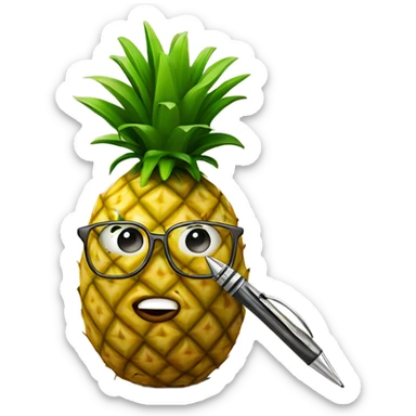 A Pineapple with a pen making a house sticker