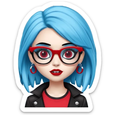Ghoulia yelps monster high doll in scene/emo style clothes, red rectangle glasses sticker