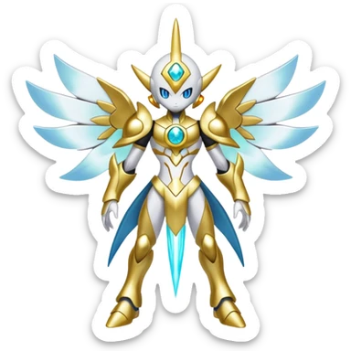 Shiny Futuristic Celestial Godly Divine Ethereal Fakemon-Pokemon-Digimon-Spectrobes-fusion, full body sticker