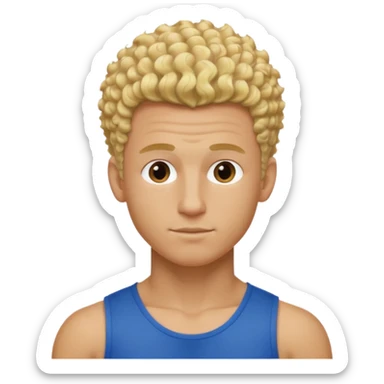 Athletic man with blond curly hair, straight on sides, thick neck, high top fade with no part, no shirt and show abs sticker