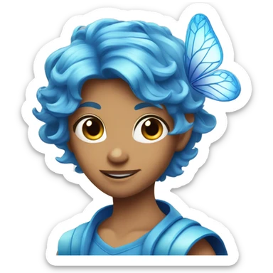 bloom winx fairy with rad hair and blue eyes and in blue shirt with wings and crown sticker