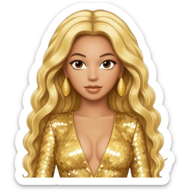 Beyonce from Destiny's Child with long blonde hair, gold outfit sticker