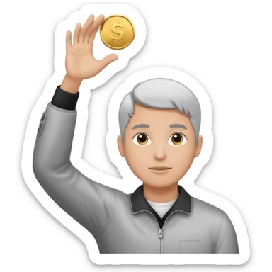 Coin flipped in the air, character already turning away sticker