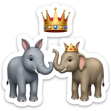 Democratic Party elephant facing Republican Party donkey with King Trump inbetween sticker