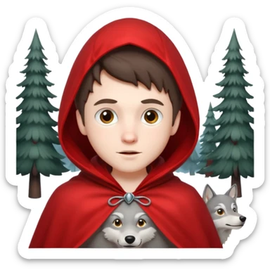 brunete boy little red riding hood and the wolf sticker