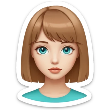 
I am a girl with turquoise eyes, thin lips, and light brown hair. My hair is a bob-asymmetrical, on the left side the hair ends where the ear is, and on the right side the hair reaches the shoulder. I have bangs, they are also asymmetrical, shorter on the left, longer on the right. sticker