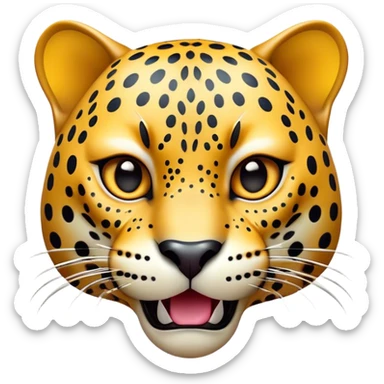 Cinematic Comical Jaguar Portrait Emoji, Head tilted dramatically with an exaggeratedly shocked expression, featuring a sleek, agile form with bold spotted patterns and wide, comically expressive eyes full of humorous disbelief, Simplified yet hilariously expressive features, highly detailed, glowing with a slightly sassy wild glow, high shine, dramatic yet playful, stylized with an air of quirky feline attitude, soft glowing outline, capturing the essence of a meme-worthy jaguar that appears ready to side-eye its way into viral fame instantly! sticker