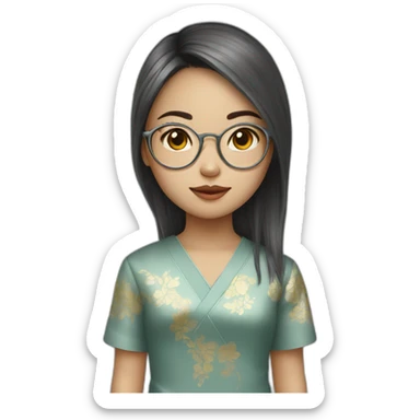 Girl with metal glasses and Vietnamese clothing sticker