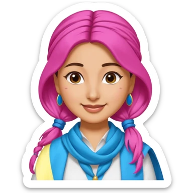 generate a pretty bratz emoji that looks like Kareena Kapoor's Geet character. 
Make her wear a white shirt with a colorful blue-pink dupatta wrapped around her neck. smiling big. hair tied into a side part ponytail

She should look like Kareena Kapoor sticker