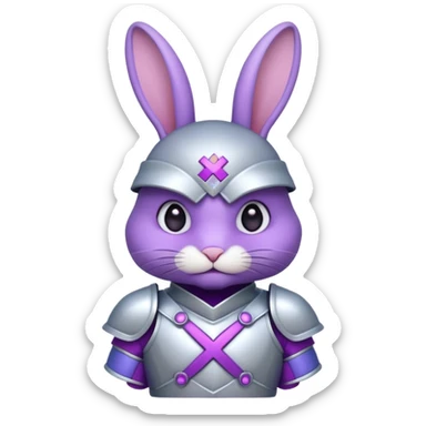 conejo morado con x en los ojos con armadura  sticker