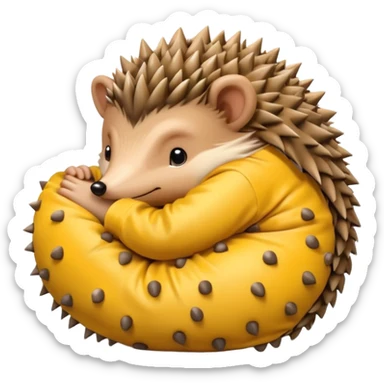 hedgehog in yellow pajama curled up sticker