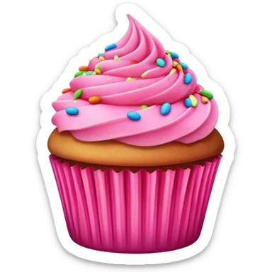 cupcake with bright pink frosting and sprinkles sticker
