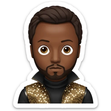 Will.i.am from Black Eyed Peas with dark brown hair, black sequin outfit  sticker