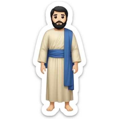 fullbody, head-to-toe, Jesus's apostle Thomas, black hair and black beard, arms down, normal emoji style sticker