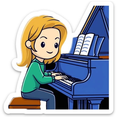Michelle Monaghan with honey blonde hair playing piano sticker