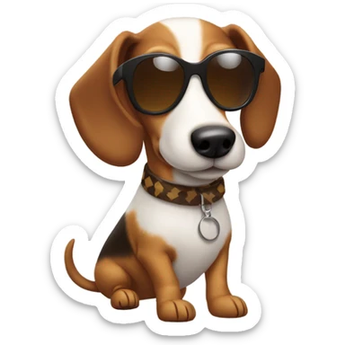 Weenie dog with white and brown fur wearing sunglasses sticker