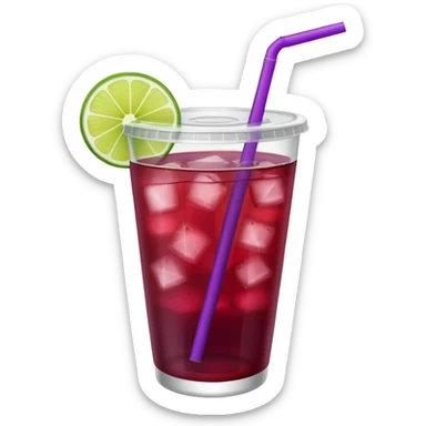 maroon purple cocktail with a lime wedge in the drink in a plastic cup with lid and straw - no lime on edge

 sticker