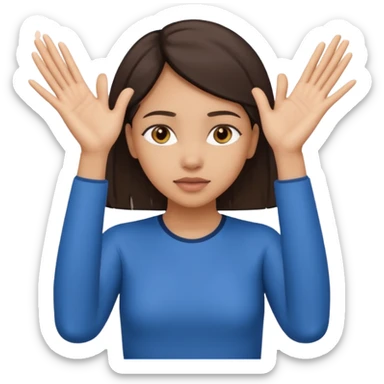 Nervous emoji + hands up emoji. Remove flow effects at the very top the of the hands palm forward so the head can be between the hands. Lightskin girl emoji sticker
