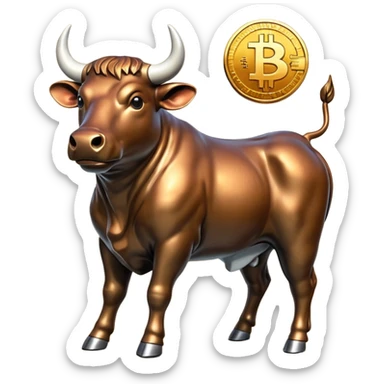 bull holding a bitcoin coin sticker