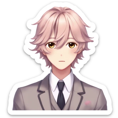 Gorgeous romantic hot attractive anime style modern gentlemanly anime shojo guy with pretty hair and flower petals and blushing face aesthetic trending style  pastelcore cottagecore kawaiicore sticker