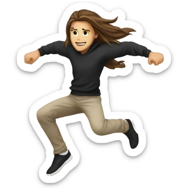 parkour white person, brown  middle part long hair, doing a salto jump sticker