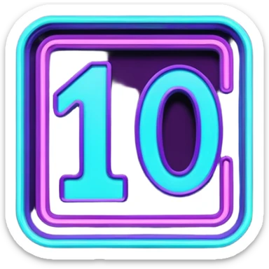 futuristic glowing neon “10/10” sign, purple and cyan glow, dark background sticker