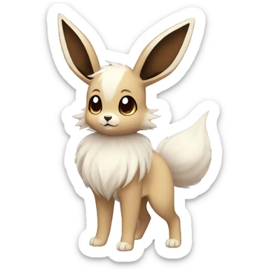 Kawaii Pale Shiny Eevee with dark brown long emo hair covering her eyes Full Body sticker