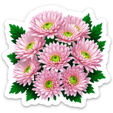 big bouquet Soft Pink Chrysanthemum, luxuriant, leaf, bud sticker