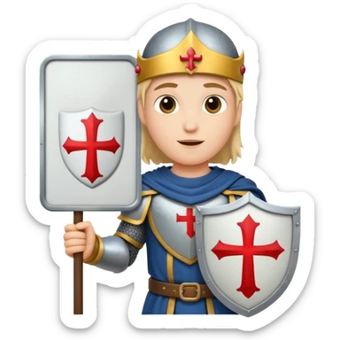 Crusader holding a large blank sign sticker