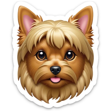 Cinematic Noble Yorkshire Terrier Portrait Emoji, Exuding refined charm and dignified poise, with a lustrous, silky fur in rich, deep hues, alert eyes and a confident expression, simplified yet exquisitely detailed, glowing with a soft, aristocratic radiance, high shine, embodying intelligent grace and classic elegance, soft glowing outline, capturing the essence of a regal Yorkshire Terrier ready to rule the screen with effortless sophistication! sticker