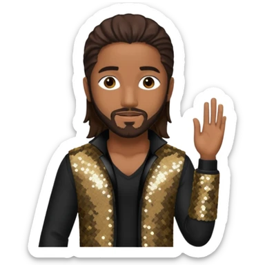 Omarion with long dark brown hair, dark brown sequin outfit sticker