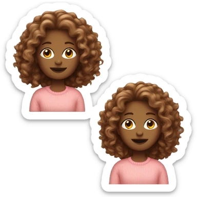 White women curly brown long hair in pinkish orange sweater  sticker