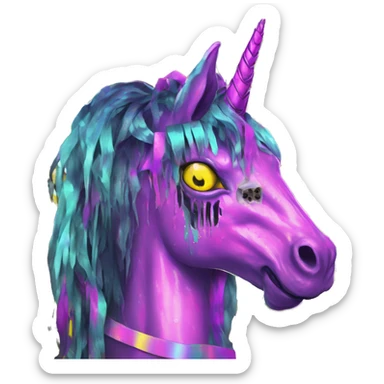 .Zombie_ punk Vaporwave black holographic oilslick zombie unicorn yellow caution tape sticker