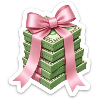 bunch of money with light pink ribbon sticker