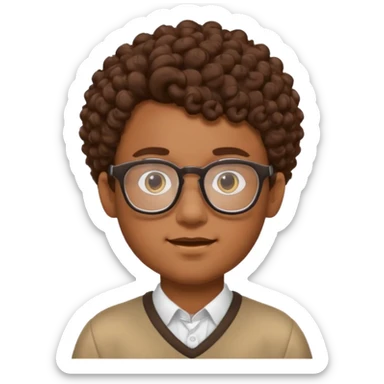 Nerdy boy with glasses, brown curly hair, brown skin sticker